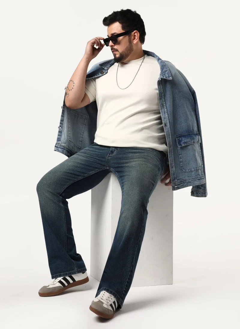 Urbano Fashion  Urbano Plus Men's Light Blue Bootcut Fit Mid Rise Heavy Washed Jeans Stretchable for Men | Best Price UAE